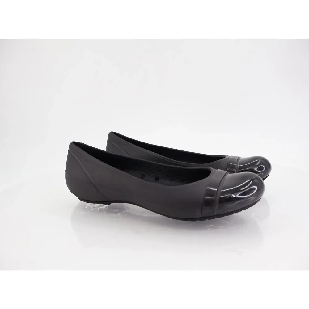 CROCS Women's Cap Toe Ballet Flats Size 7 Black Rubber Slip On Rubber Light Shoe